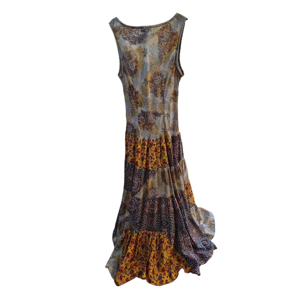 Sundance Untamed Spirit M 100% Silk Maxi Dress Tiered Patchwork Boho Luxury - Picture 2 of 9